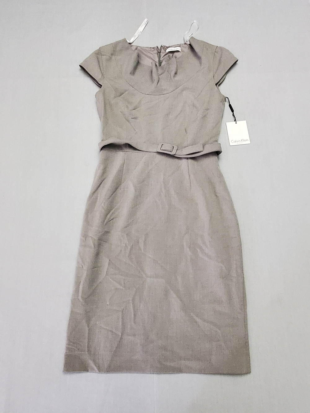 Calvin Klein Women's Taupe Sheath Dress with Belt Size 2